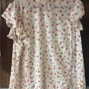 SHEIN Floral Ruffle Blouse - Pink and White